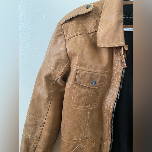 John Devin Mens brown full zip leather jacket coat size xs - Picture 4 of 7